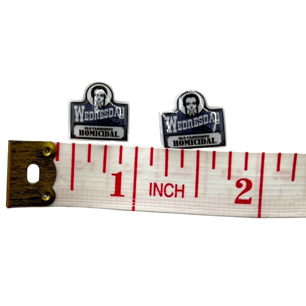 Wednesday Addams, Wendy’s logo small enamel stud earrings. Halloween goth. - Picture 4 of 9